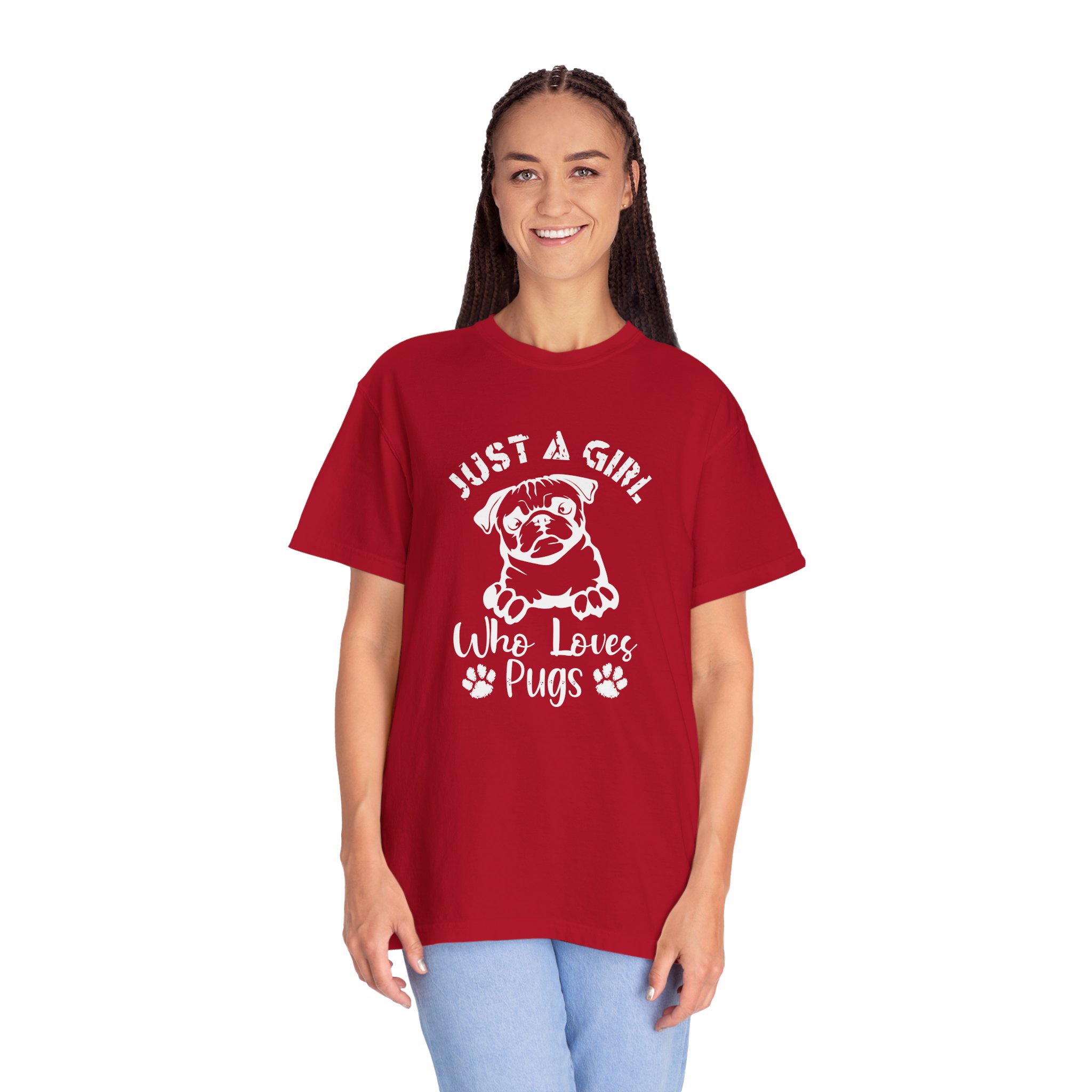 Pug Lover T-Shirt, Just a Girl Who Loves Pugs Tee, Gift for Dog Moms, Cute Pet Shirt, Fun Animal T-Shirt - Image 3