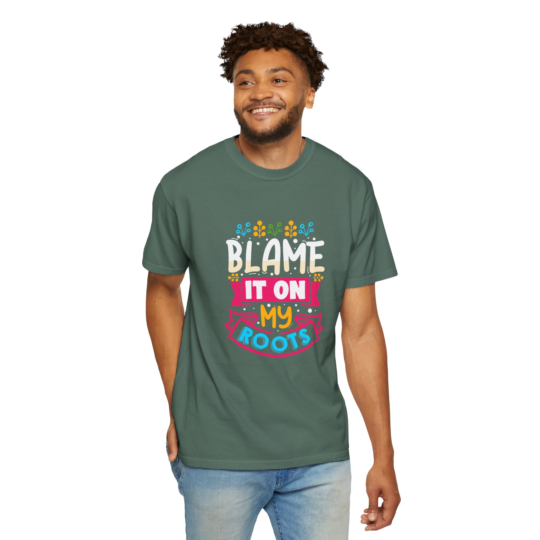 Colorful 'Blame It On My Roots' Unisex Garment-Dyed T-Shirt, Fun Gift for Birthdays, Family Gatherings. - Image 15