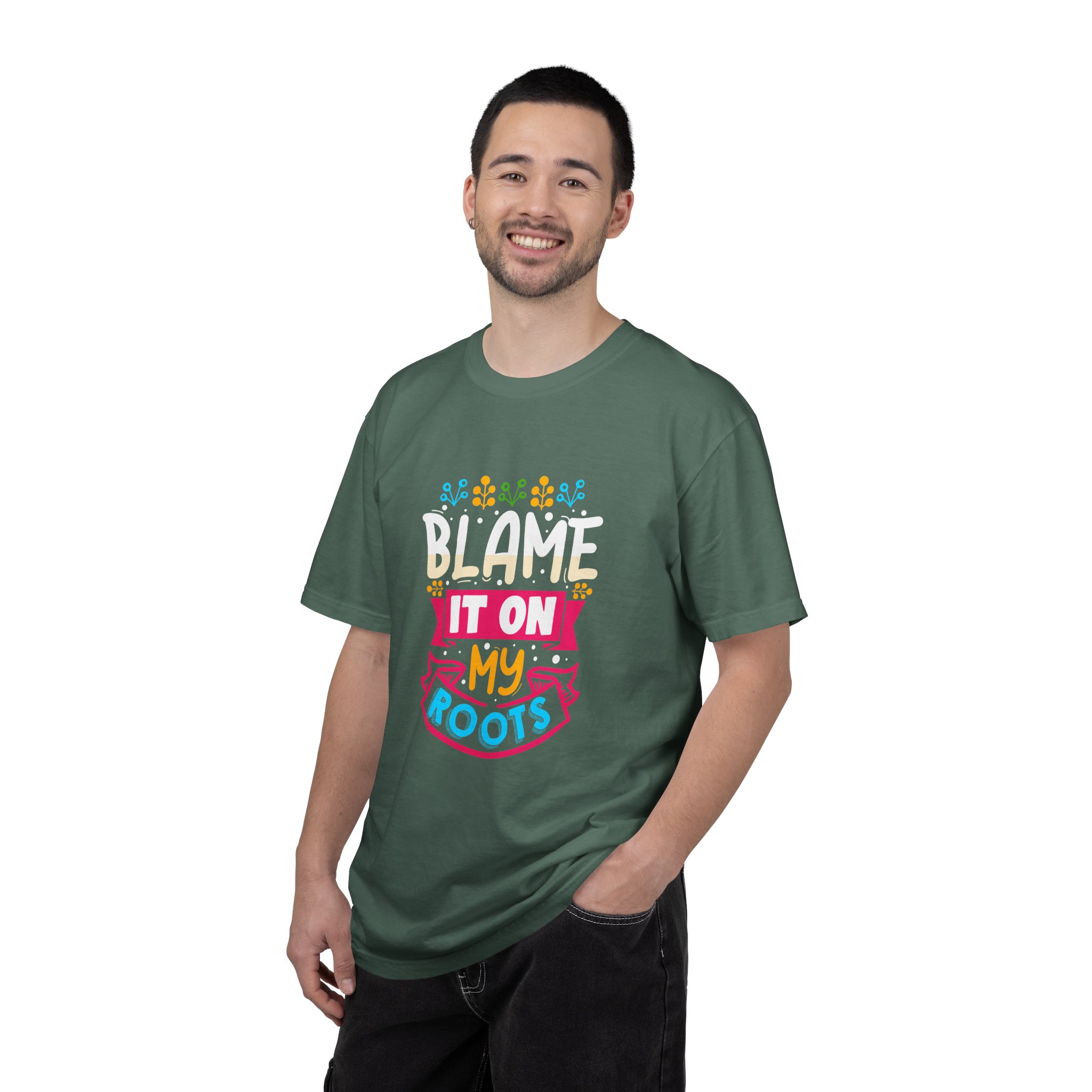 Colorful 'Blame It On My Roots' Unisex Garment-Dyed T-Shirt, Fun Gift for Birthdays, Family Gatherings. - Image 11