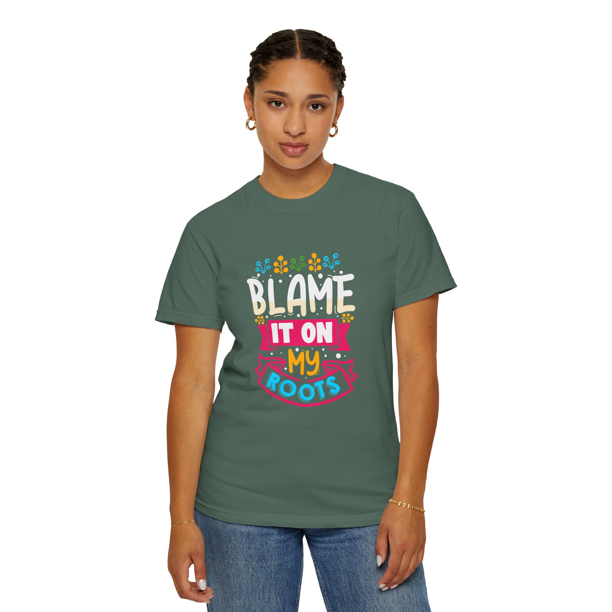 Colorful 'Blame It On My Roots' Unisex Garment-Dyed T-Shirt, Fun Gift for Birthdays, Family Gatherings. - Image 13