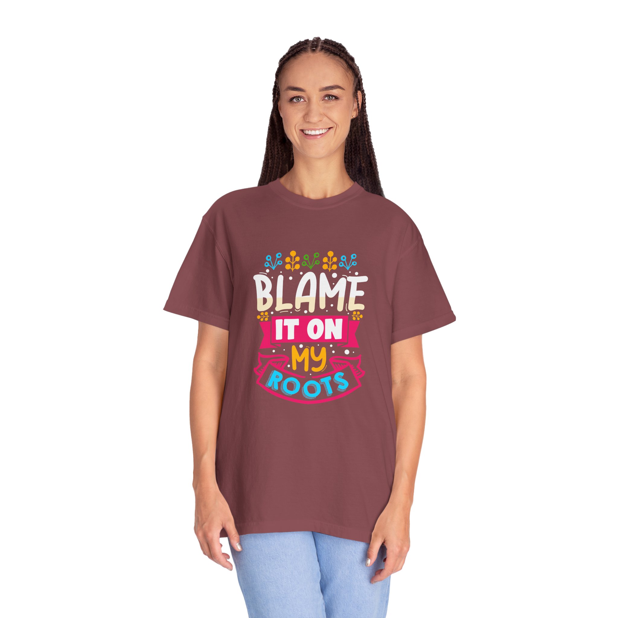 Colorful 'Blame It On My Roots' Unisex Garment-Dyed T-Shirt, Fun Gift for Birthdays, Family Gatherings. - Image 52