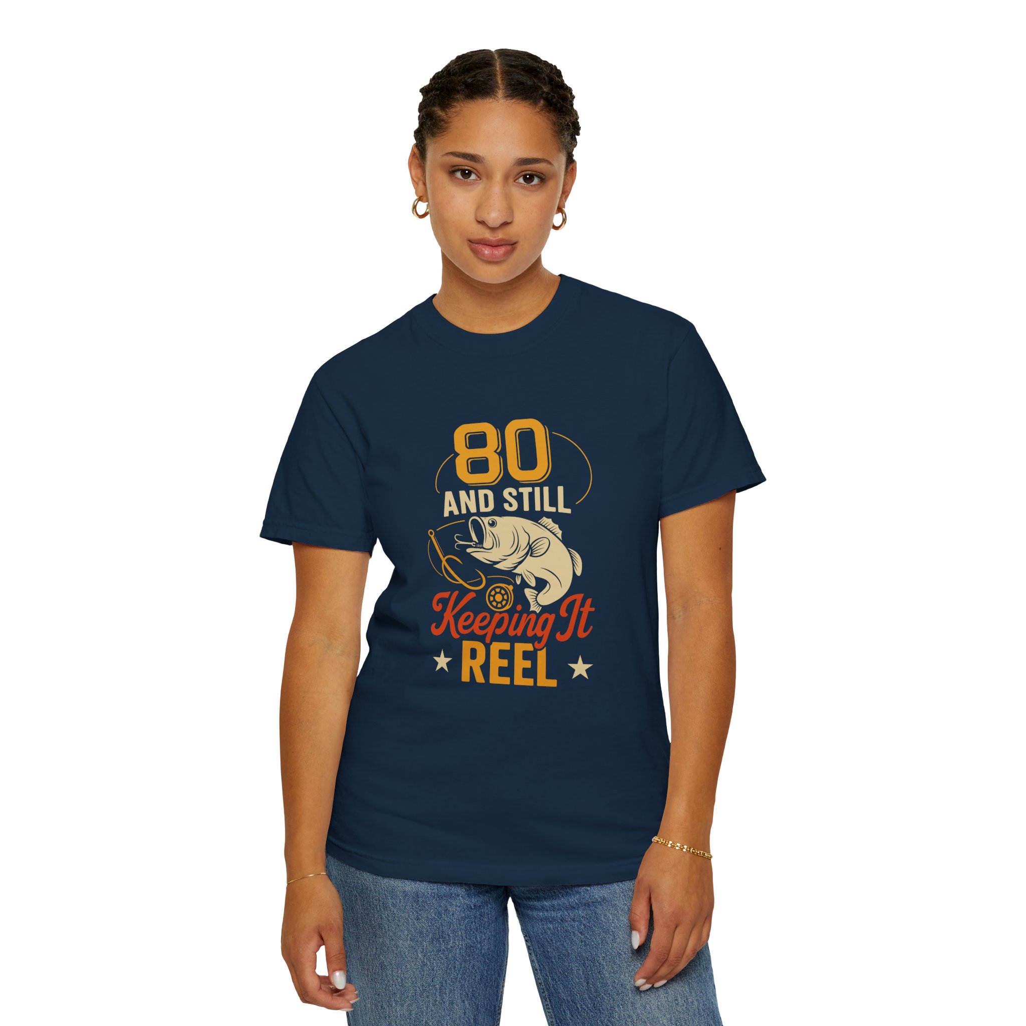 Funny Fishing T-Shirt, 80 and Still Keeping It Reel, Perfect for Birthdays, Father's Day Gifts, Fishing Lovers, Casual Wear. - Image 5