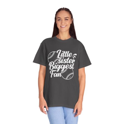 Little Sister Biggest Fan T-Shirt, Unisex Baseball Tee, Garment-Dyed Shirt, Sports Fan Apparel, Sibling Gift. - Image 52