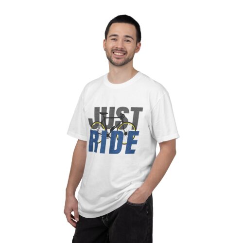 Unisex Cycling T-shirt, Just Ride Graphic Tee, Sporty Casual Wear, Cycling Gift, Active Lifestyle Apparel, Bike Lover Shirt. - Image 3