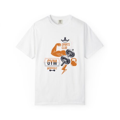 Gym Sports Club Workout T-Shirt — Muscle, Dumbbell & Kettlebell Fitness Tee. - Image 1