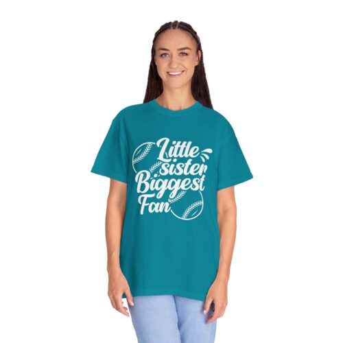Little Sister Biggest Fan T-Shirt, Unisex Baseball Tee, Garment-Dyed Shirt, Sports Fan Apparel, Sibling Gift. - Image 44
