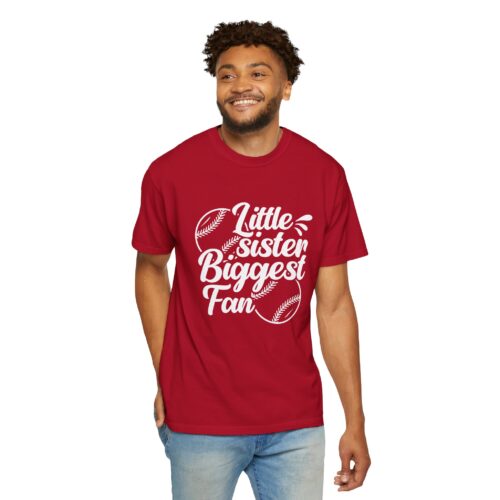 Little Sister Biggest Fan T-Shirt, Unisex Baseball Tee, Garment-Dyed Shirt, Sports Fan Apparel, Sibling Gift. - Image 15