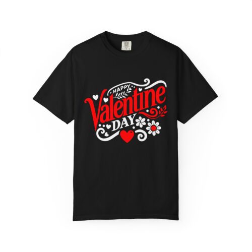 Valentine's Day T‑Shirt - "Happy Valentine Day" Retro Floral Design. - Image 1