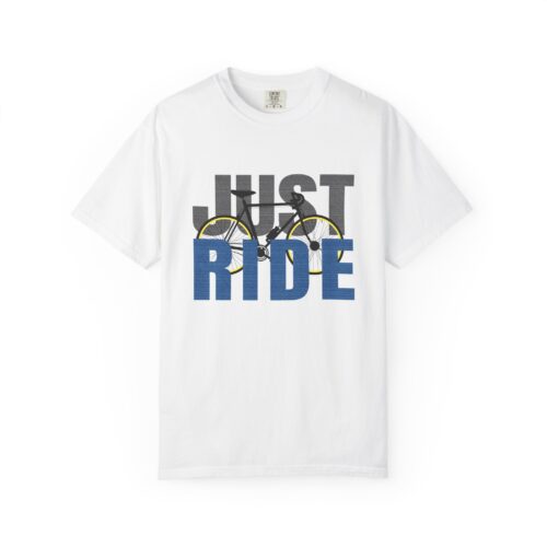 Unisex Cycling T-shirt, Just Ride Graphic Tee, Sporty Casual Wear, Cycling Gift, Active Lifestyle Apparel, Bike Lover Shirt. - Image 1