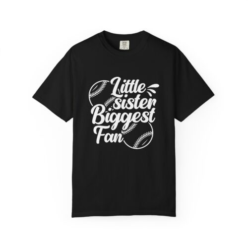 Little Sister Biggest Fan T-Shirt, Unisex Baseball Tee, Garment-Dyed Shirt, Sports Fan Apparel, Sibling Gift. - Image 17