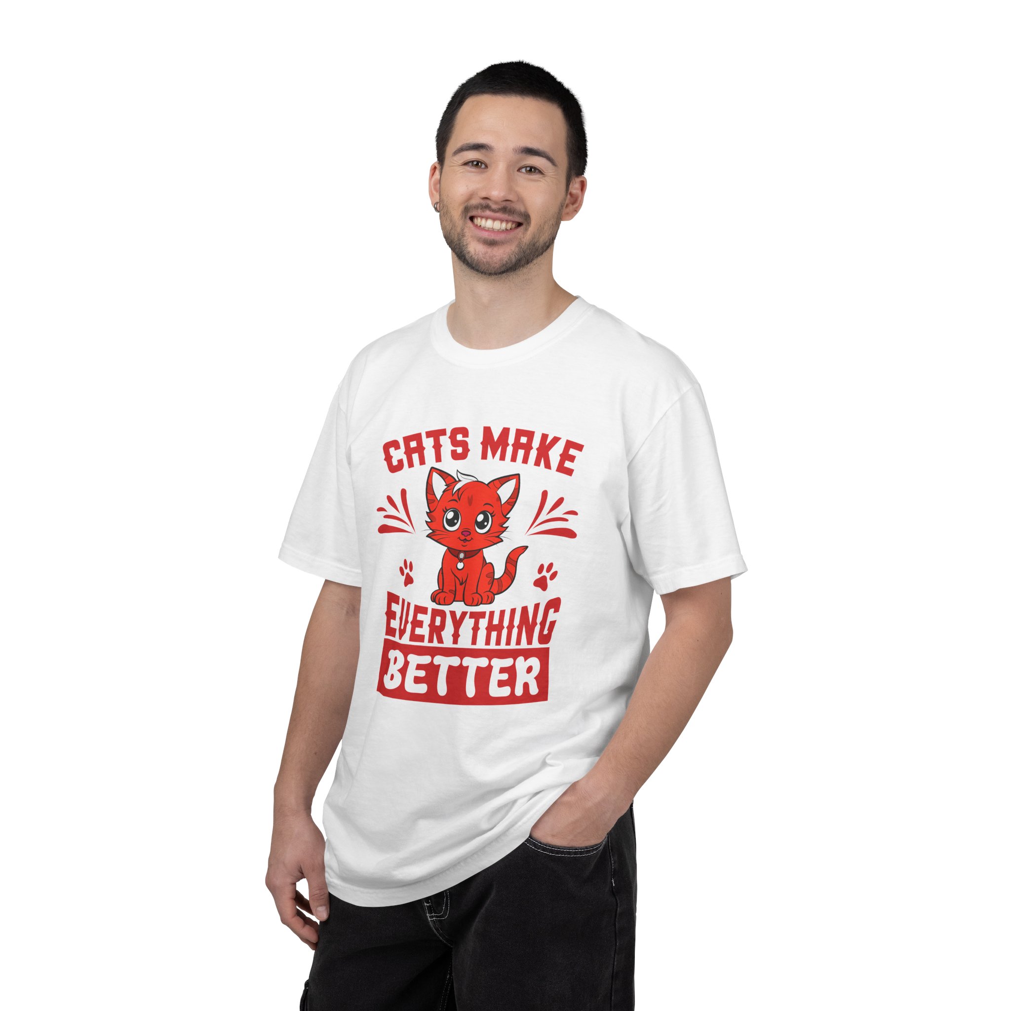 cn - 5.14 - Cats Make Everything Better T-Shirt — Cute Red Kitten Graphic Tee for Cat Lovers, - Image 3