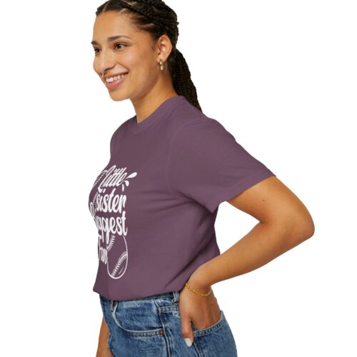 Little Sister Biggest Fan T-Shirt, Unisex Baseball Tee, Garment-Dyed Shirt, Sports Fan Apparel, Sibling Gift. - Image 30