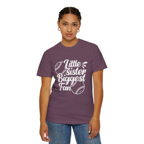 Little Sister Biggest Fan T-Shirt, Unisex Baseball Tee, Garment-Dyed Shirt, Sports Fan Apparel, Sibling Gift. - Image 29
