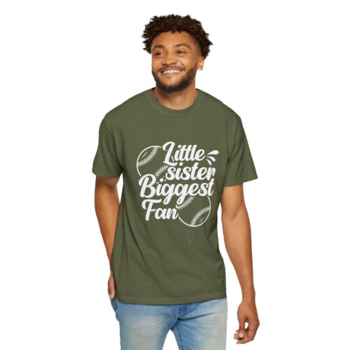 Little Sister Biggest Fan T-Shirt, Unisex Baseball Tee, Garment-Dyed Shirt, Sports Fan Apparel, Sibling Gift. - Image 39