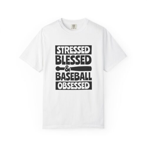 Stressed Blessed Baseball T-shirt - Perfect for Softball Season, Gift for Coaches, Athletes, Sport Fans, Unisex Tee. - Image 1