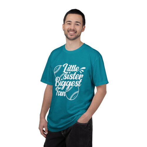 Little Sister Biggest Fan T-Shirt, Unisex Baseball Tee, Garment-Dyed Shirt, Sports Fan Apparel, Sibling Gift. - Image 43