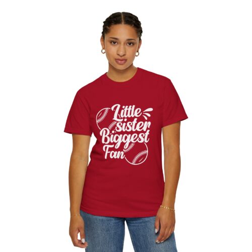 Little Sister Biggest Fan T-Shirt, Unisex Baseball Tee, Garment-Dyed Shirt, Sports Fan Apparel, Sibling Gift. - Image 13