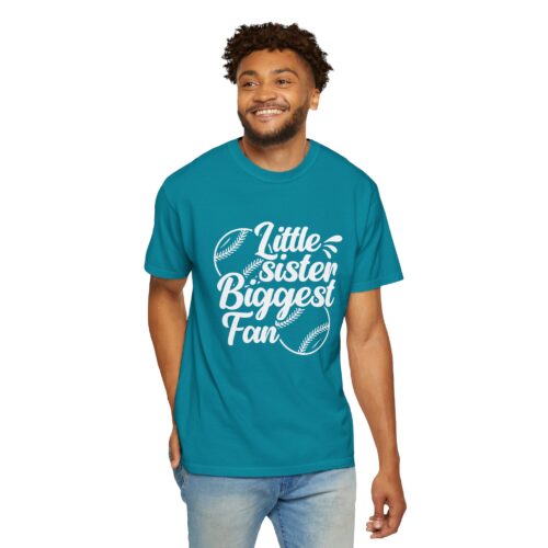 Little Sister Biggest Fan T-Shirt, Unisex Baseball Tee, Garment-Dyed Shirt, Sports Fan Apparel, Sibling Gift. - Image 47