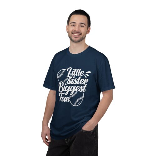 Little Sister Biggest Fan T-Shirt, Unisex Baseball Tee, Garment-Dyed Shirt, Sports Fan Apparel, Sibling Gift. - Image 3