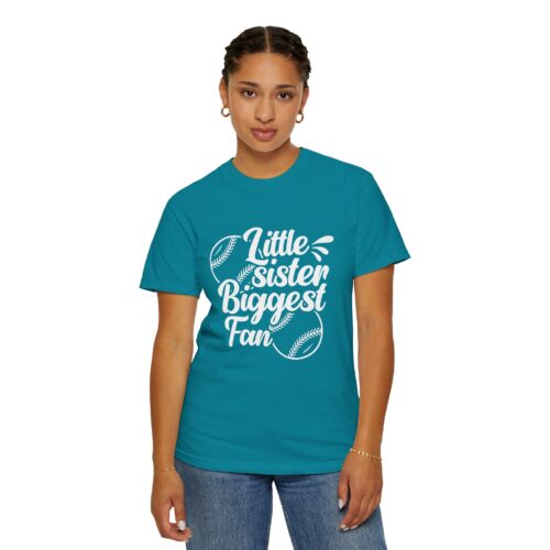 Little Sister Biggest Fan T-Shirt, Unisex Baseball Tee, Garment-Dyed Shirt, Sports Fan Apparel, Sibling Gift. - Image 45