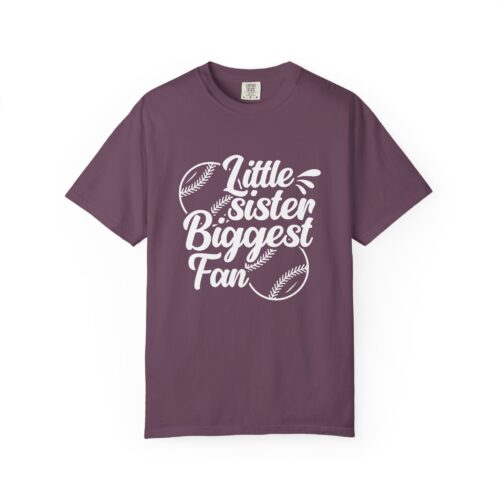 Little Sister Biggest Fan T-Shirt, Unisex Baseball Tee, Garment-Dyed Shirt, Sports Fan Apparel, Sibling Gift. - Image 25