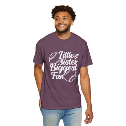 Little Sister Biggest Fan T-Shirt, Unisex Baseball Tee, Garment-Dyed Shirt, Sports Fan Apparel, Sibling Gift. - Image 31