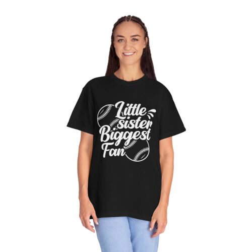 Little Sister Biggest Fan T-Shirt, Unisex Baseball Tee, Garment-Dyed Shirt, Sports Fan Apparel, Sibling Gift. - Image 20