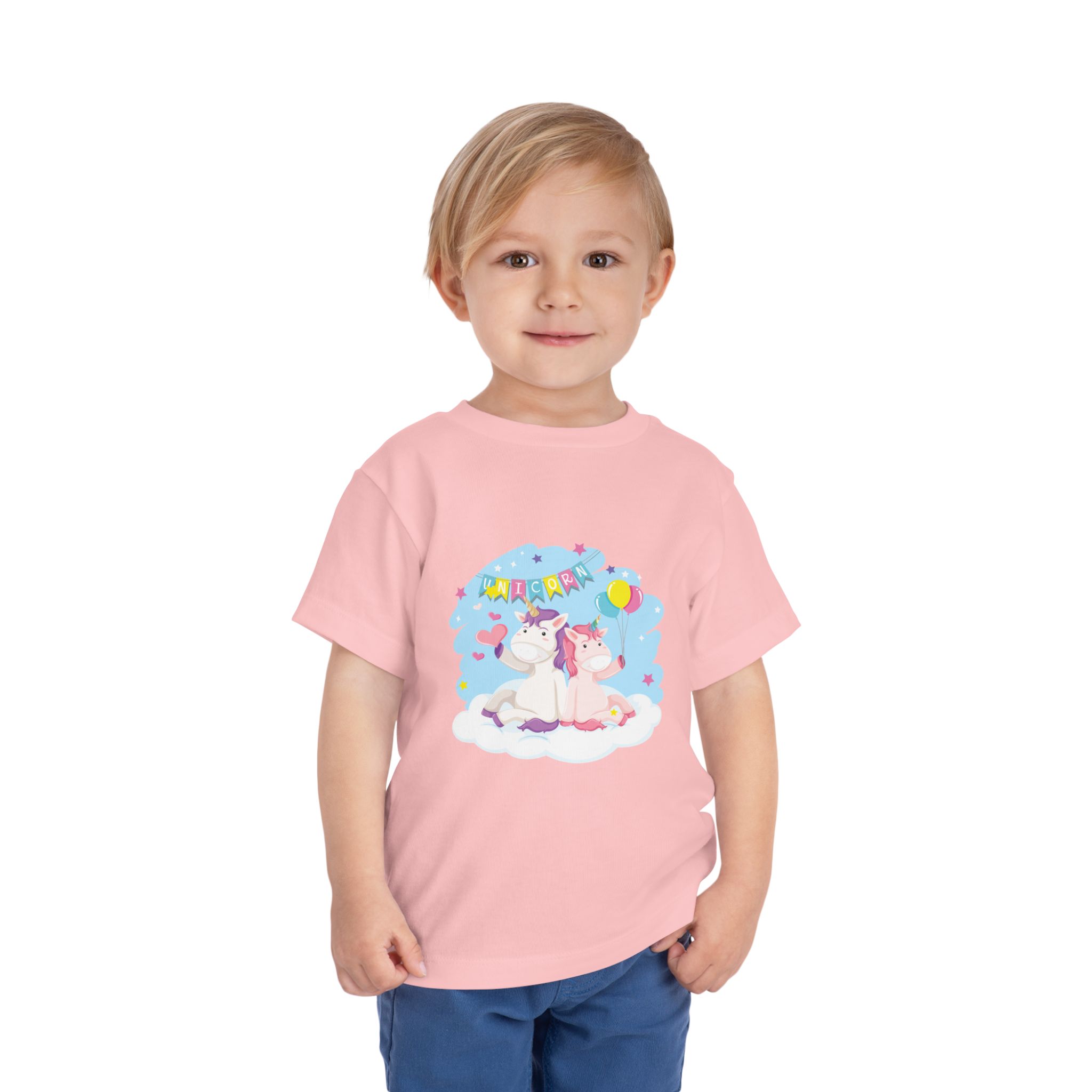 Cute Unicorn Friends on Cloud Toddler T-Shirt – Adorable Birthday Graphic Tee for Kids, Boys & Girls. - Image 18