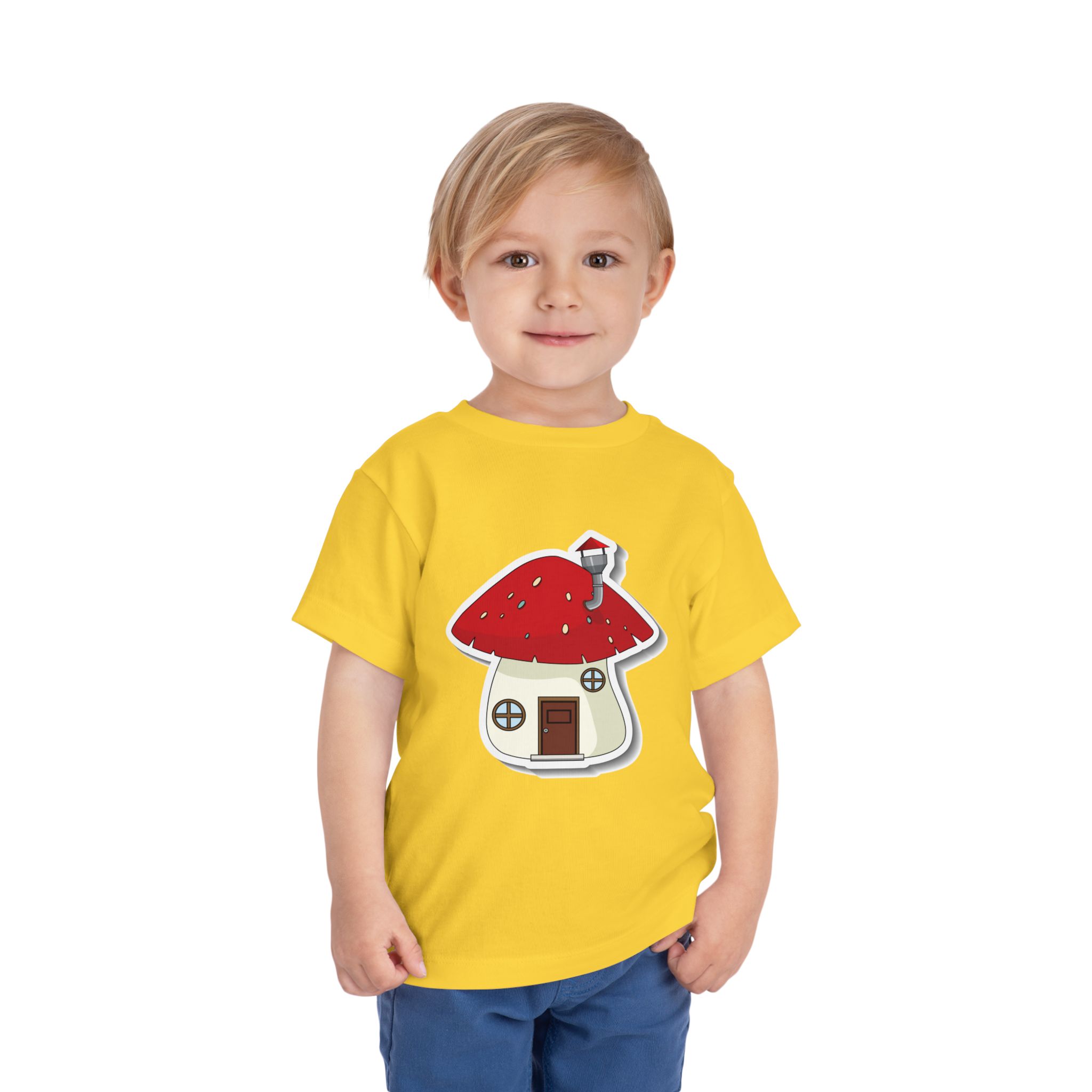 Cute Red Toadstool Cottage Toddler T-Shirt – Adorable Mushroom House Graphic Tee for Kids, Boys & Girls. - Image 2