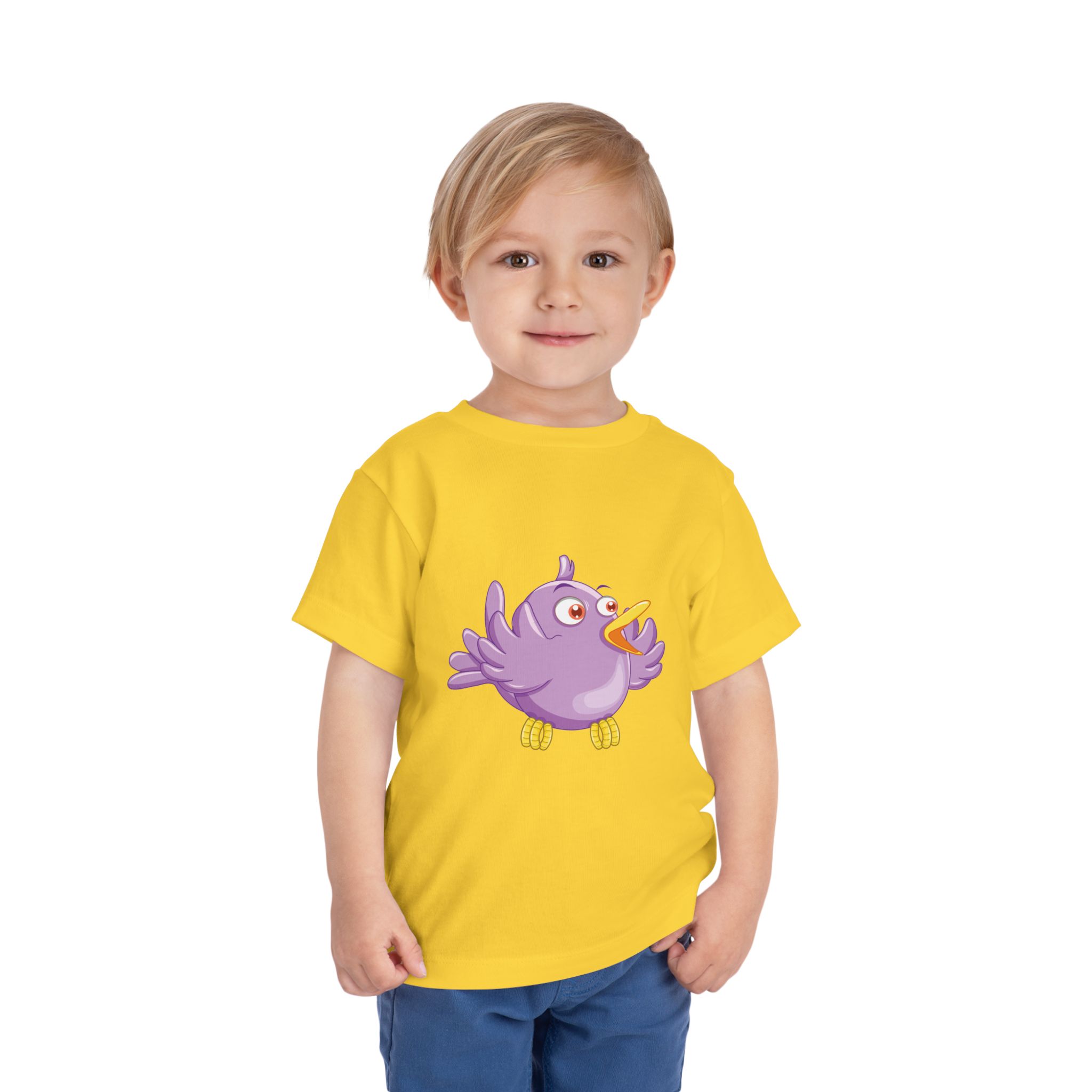 Cute Purple Cartoon Bird Toddler T-Shirt – Adorable Animal Graphic Tee for Kids, Boys & Girls. - Image 2