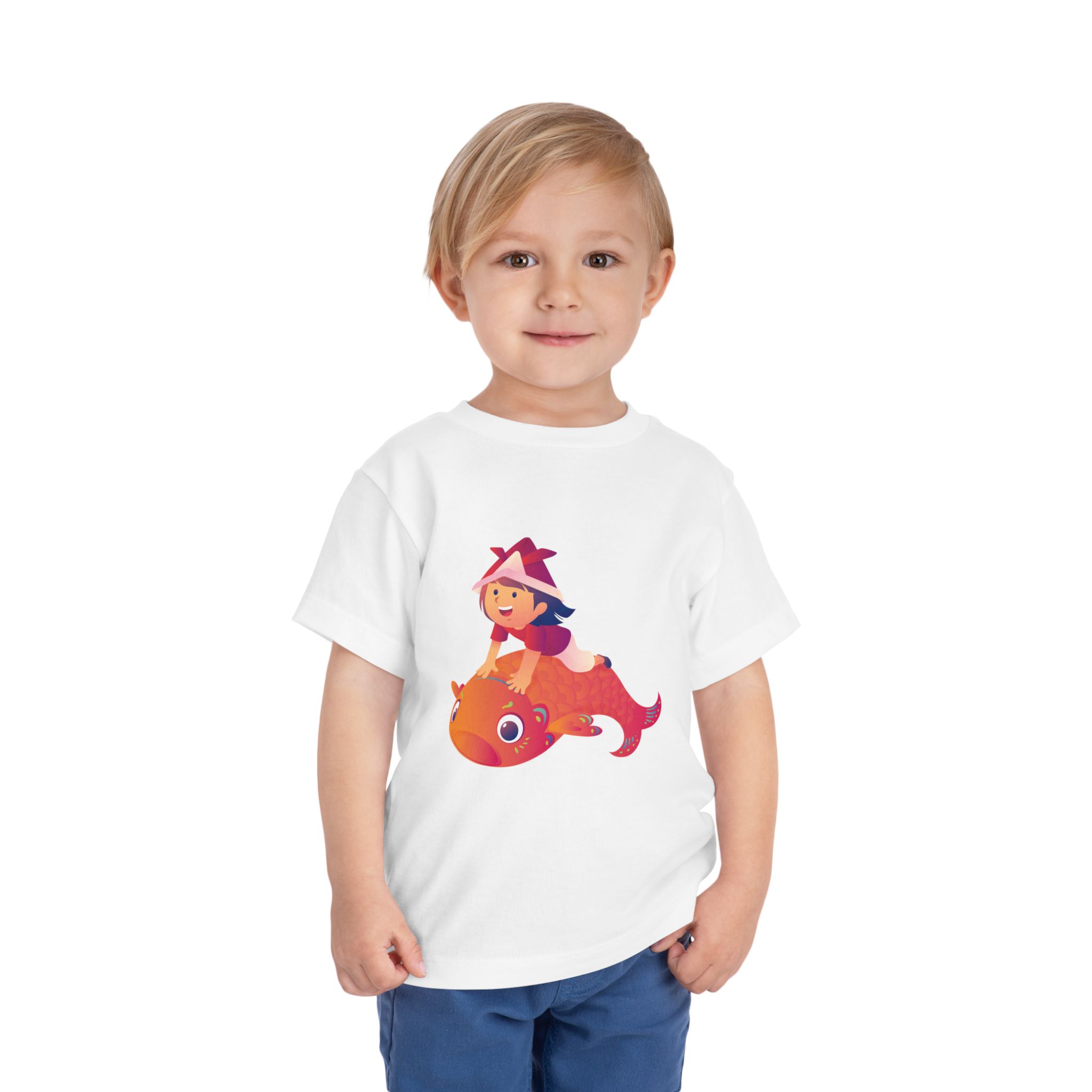 Cute Girl Riding Orange Fish Toddler T-Shirt – Fun Ocean Adventure Graphic Tee for Kids, Boys & Girls. - Image 6
