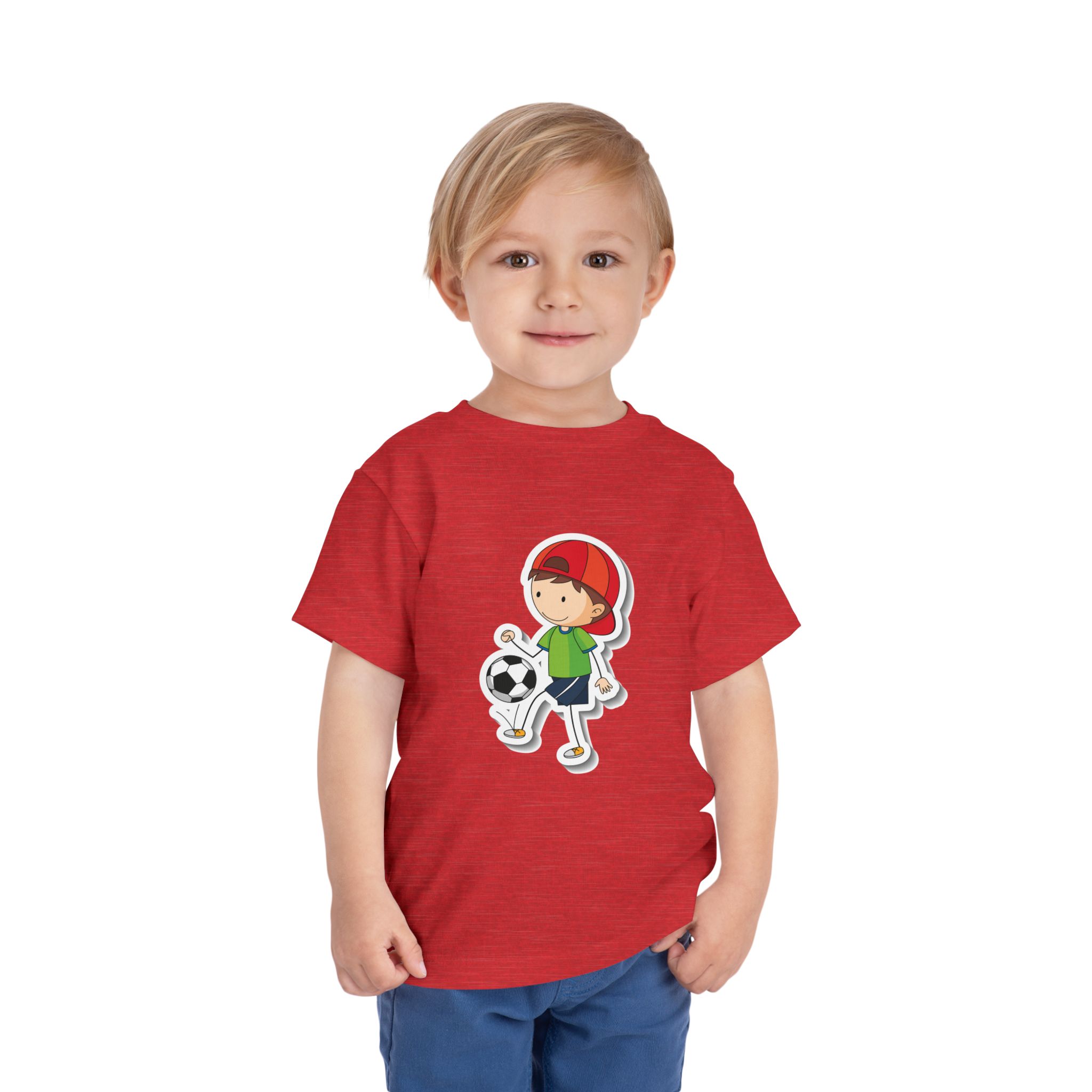 Cute Boy Kicking Soccer Ball Toddler T-Shirt – Fun Sports Graphic Tee for Kids, Boys & Girls. - Image 2