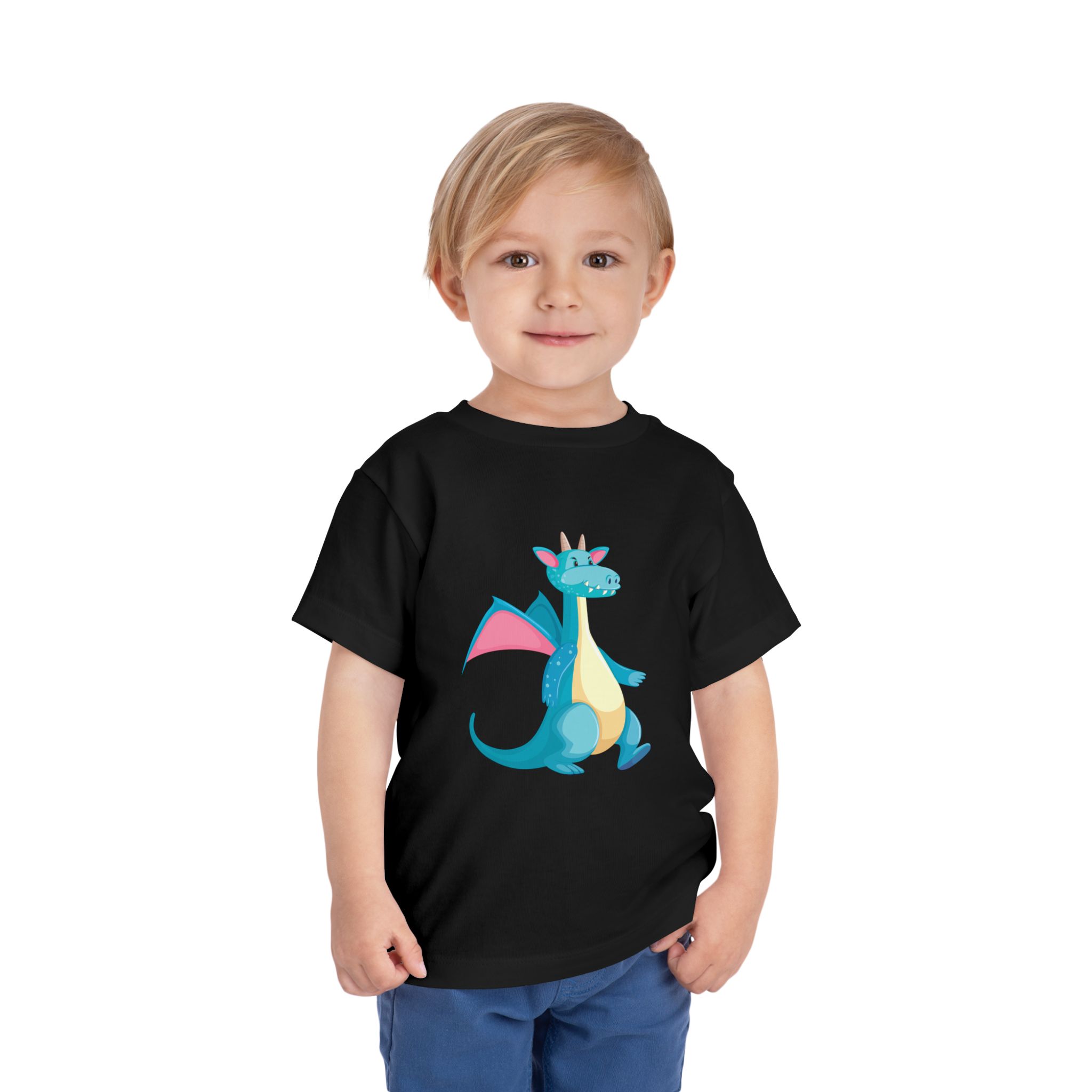 Cute Blue Walking Dragon Toddler T-Shirt – Adorable Dragon Cartoon Graphic Tee for Kids, Boys & Girls. - Image 2