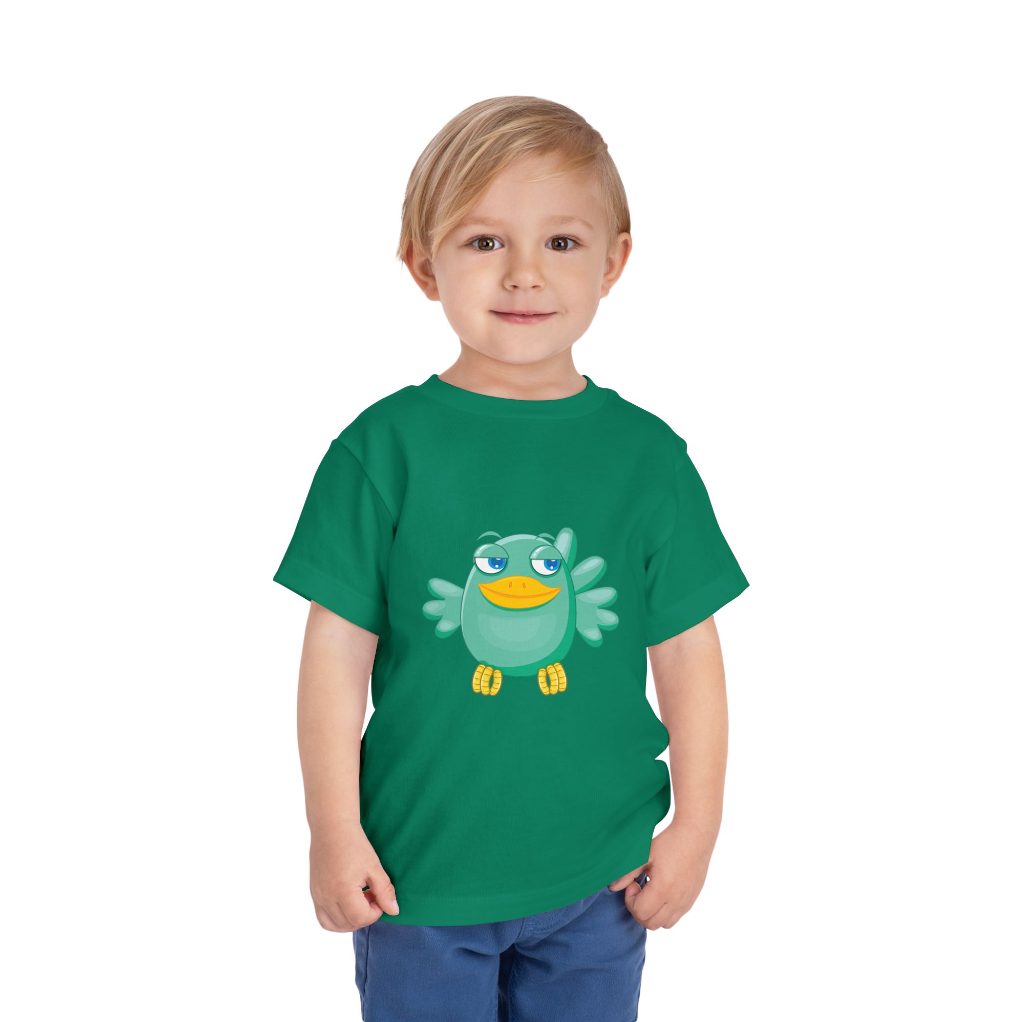 Cute Confident Green Bird Toddler T-Shirt – Adorable Cartoon Bird Graphic Tee for Kids, Boys & Girls. - Image 14