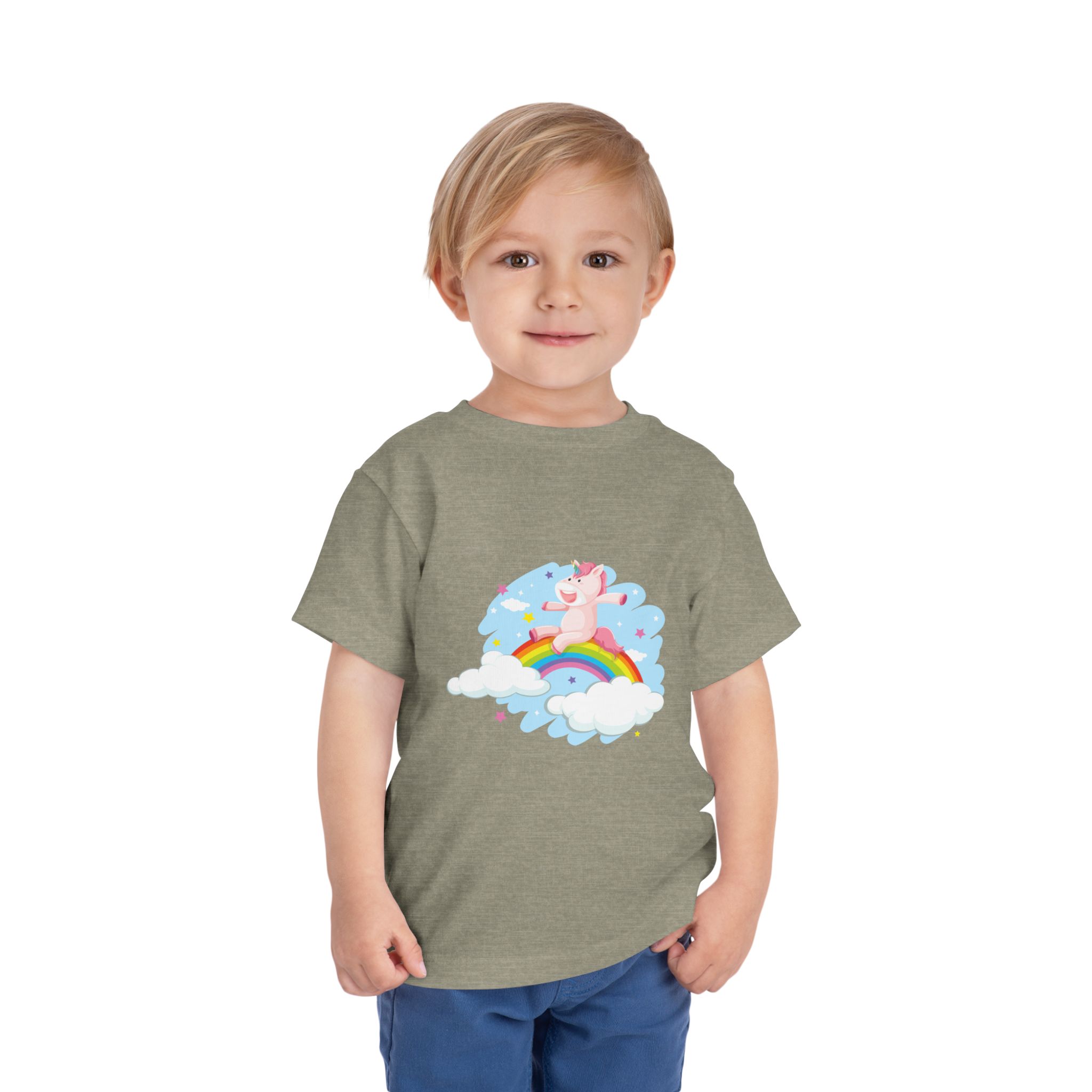 Cute Pink Unicorn on Rainbow Cloud Toddler T-Shirt – Adorable Fantasy Graphic Tee for Kids, Boys & Girls. - Image 6