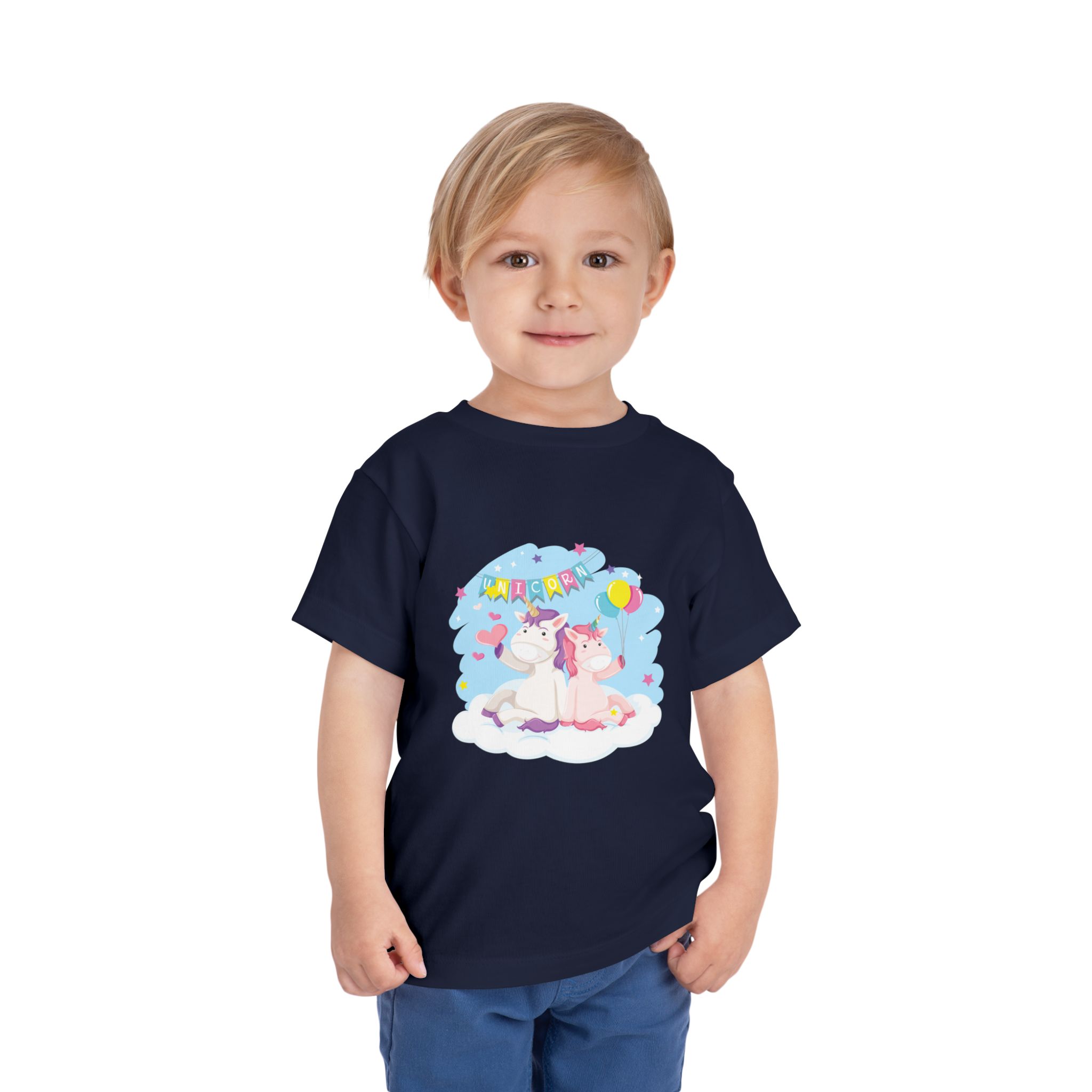 Cute Unicorn Friends on Cloud Toddler T-Shirt – Adorable Birthday Graphic Tee for Kids, Boys & Girls. - Image 14