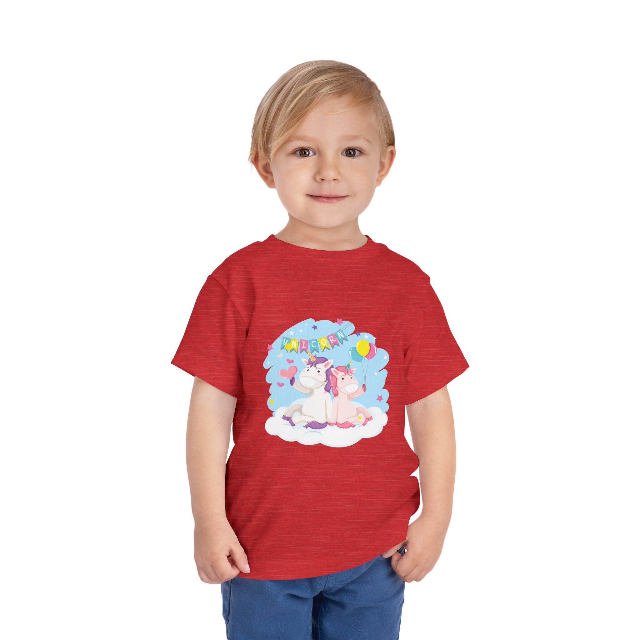 Cute Unicorn Friends on Cloud Toddler T-Shirt – Adorable Birthday Graphic Tee for Kids, Boys & Girls. - Image 22