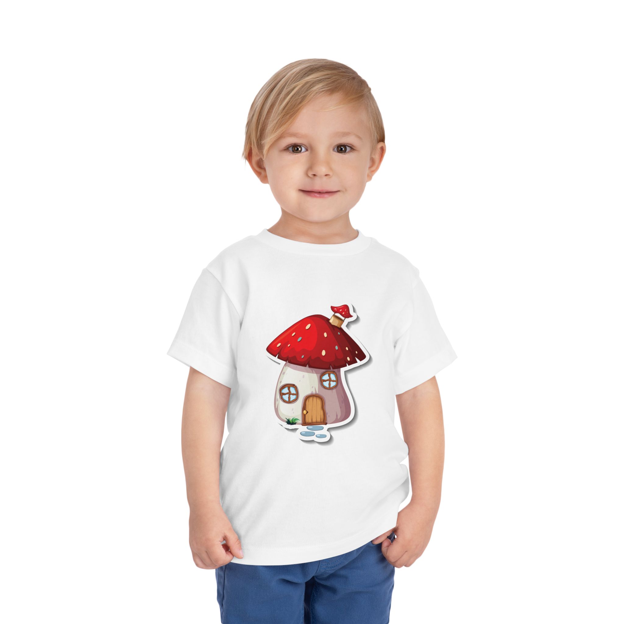 Cute Red Mushroom House Toddler T-Shirt – Adorable Cottage Graphic Tee for Kids, Boys & Girls. - Image 2