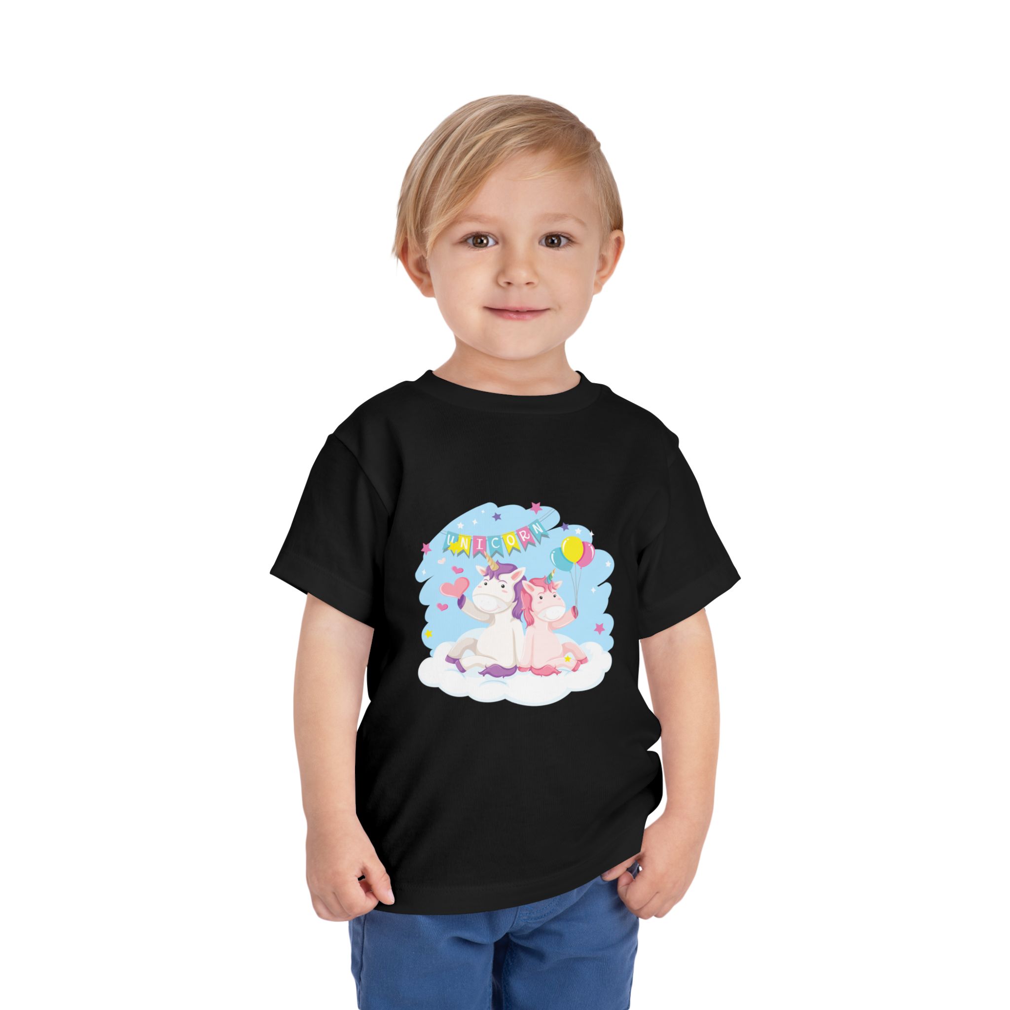 Cute Unicorn Friends on Cloud Toddler T-Shirt – Adorable Birthday Graphic Tee for Kids, Boys & Girls. - Image 6