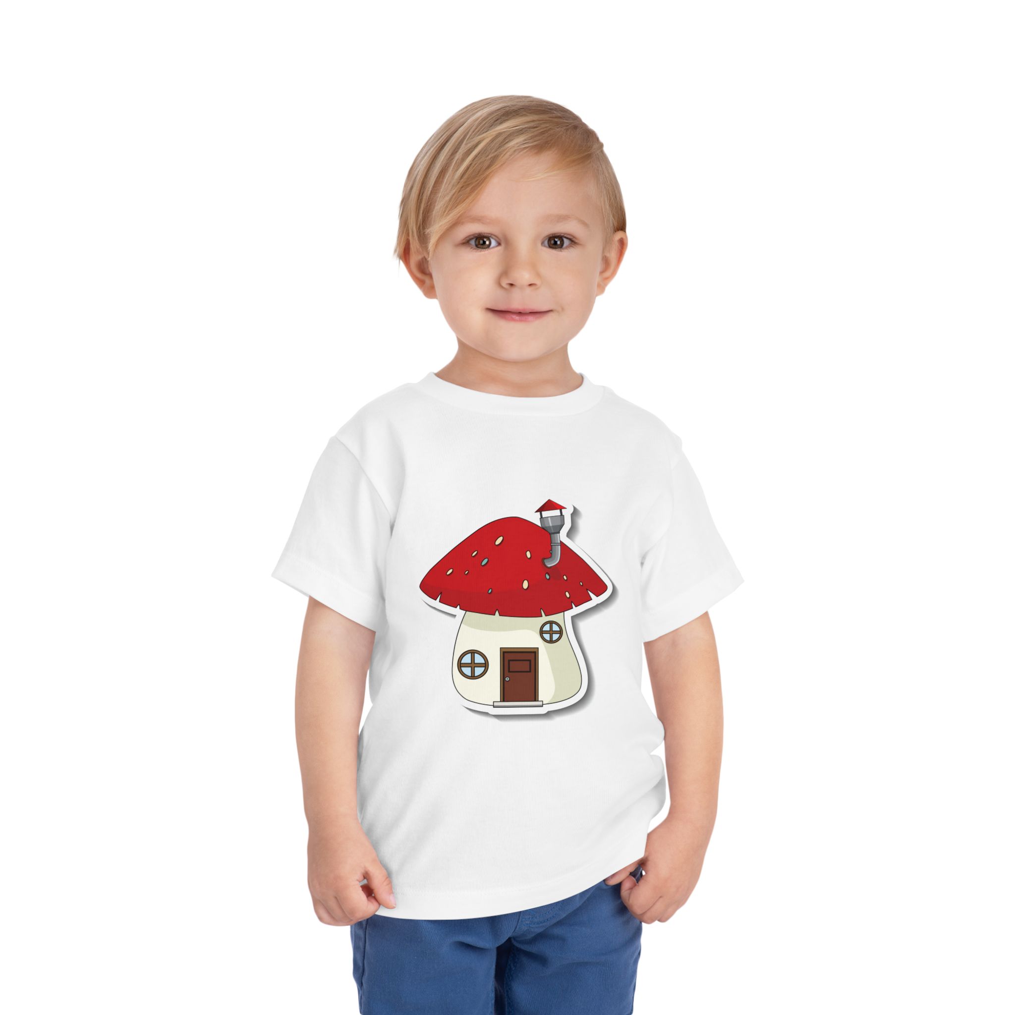 Cute Red Toadstool Cottage Toddler T-Shirt – Adorable Mushroom House Graphic Tee for Kids, Boys & Girls. - Image 6
