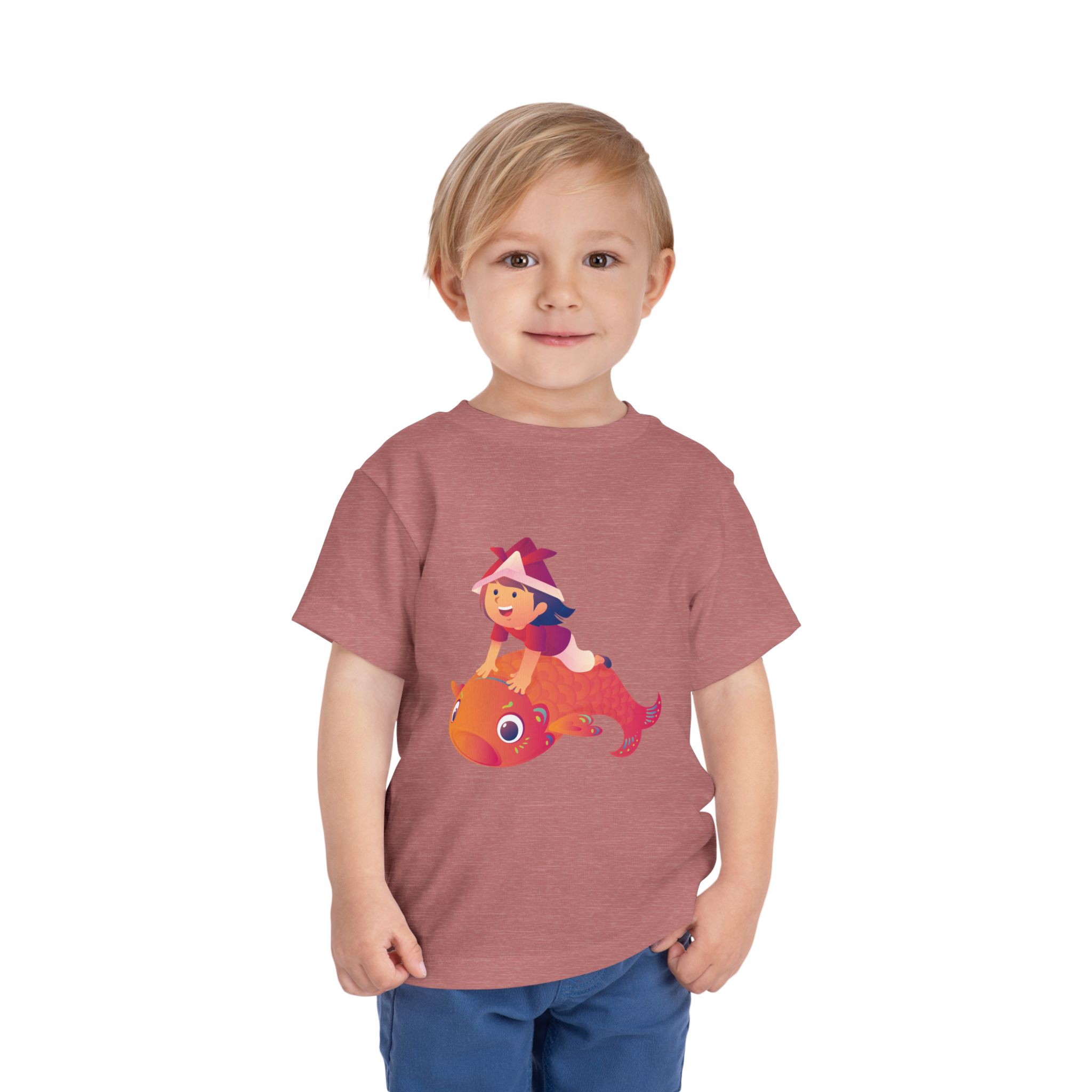Cute Girl Riding Orange Fish Toddler T-Shirt – Fun Ocean Adventure Graphic Tee for Kids, Boys & Girls. - Image 10