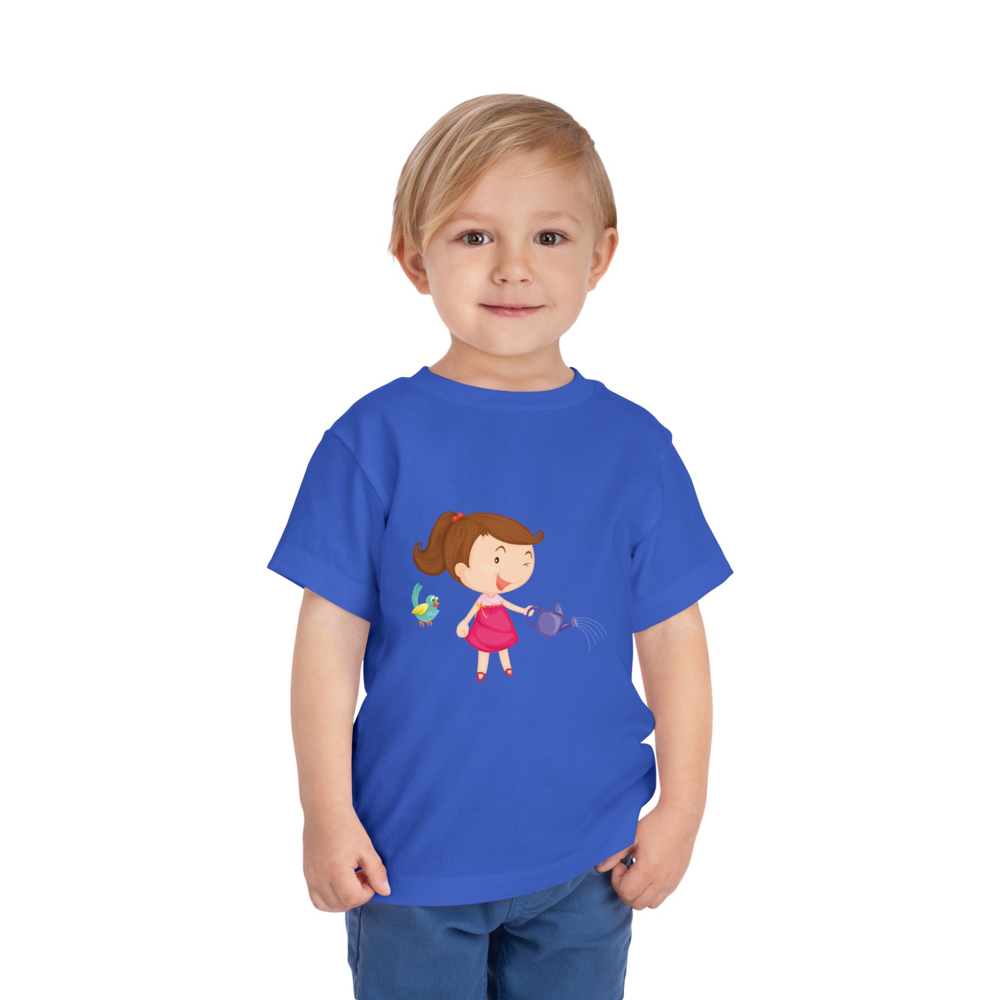Cute Girl Watering Birds Toddler T-Shirt – Adorable Nature Garden Graphic Tee for Kids, Boys & Girls. - Image 2