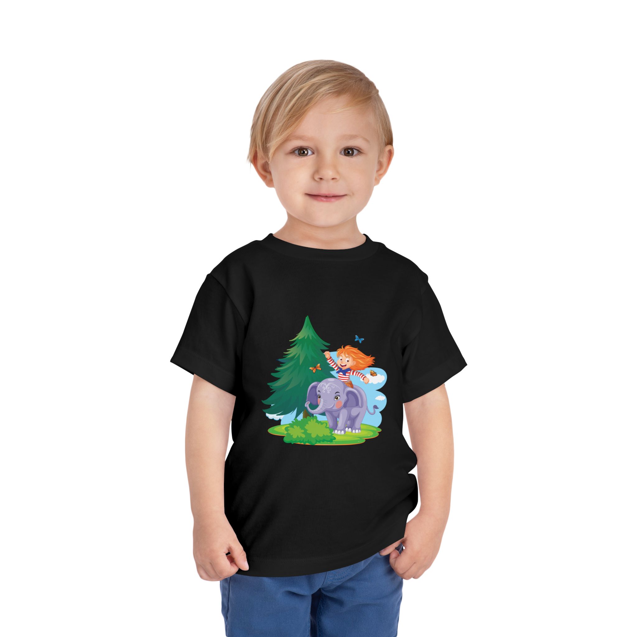 Playful Girl Riding Elephant Toddler T-Shirt – Cute Forest Adventure Graphic Tee for Kids & Toddlers. - Image 10