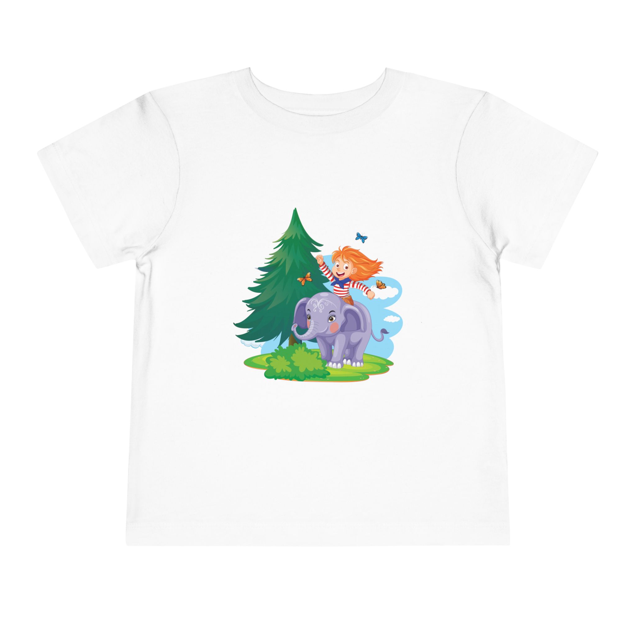 Playful Girl Riding Elephant Toddler T-Shirt – Cute Forest Adventure Graphic Tee for Kids & Toddlers. - Image 5