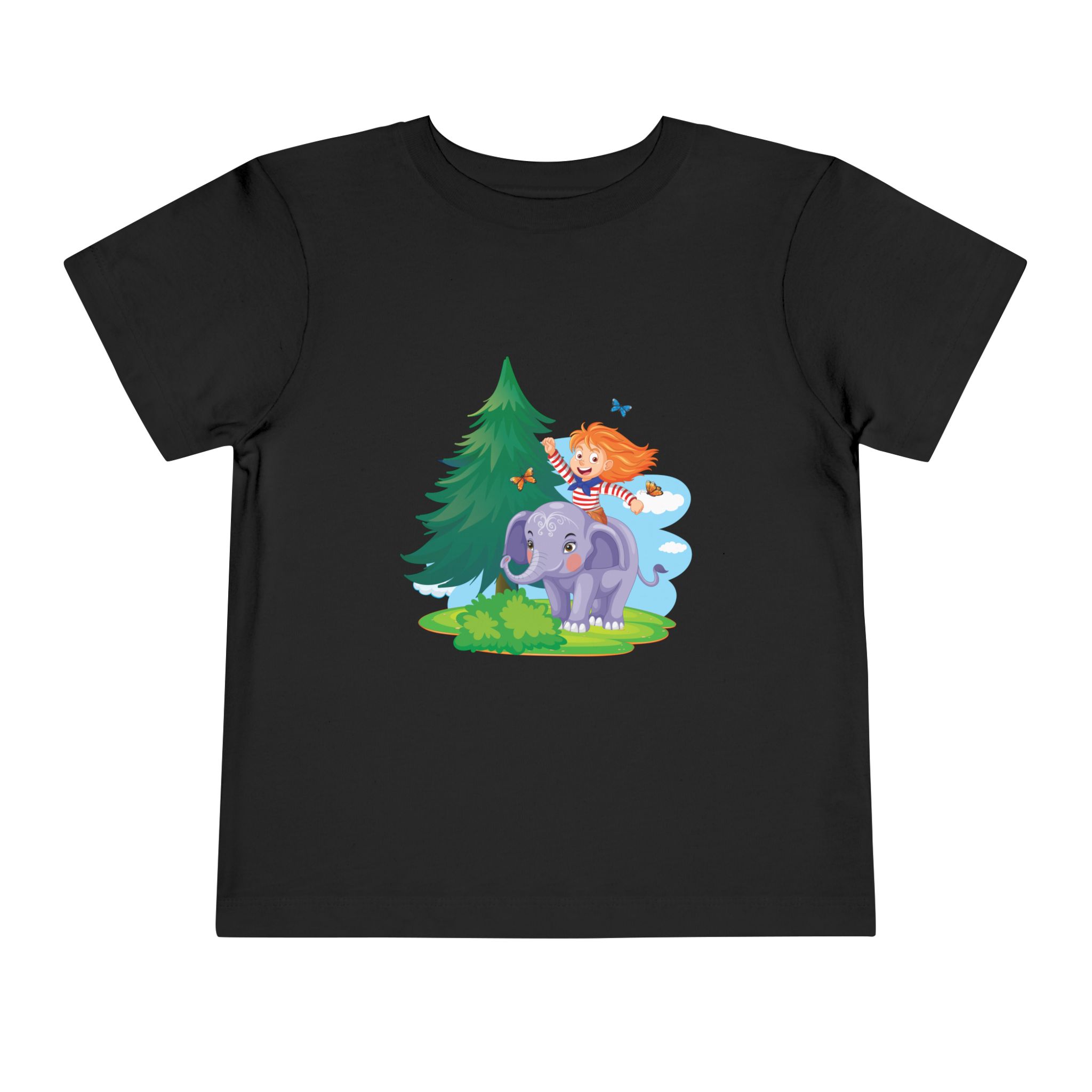Playful Girl Riding Elephant Toddler T-Shirt – Cute Forest Adventure Graphic Tee for Kids & Toddlers. - Image 9
