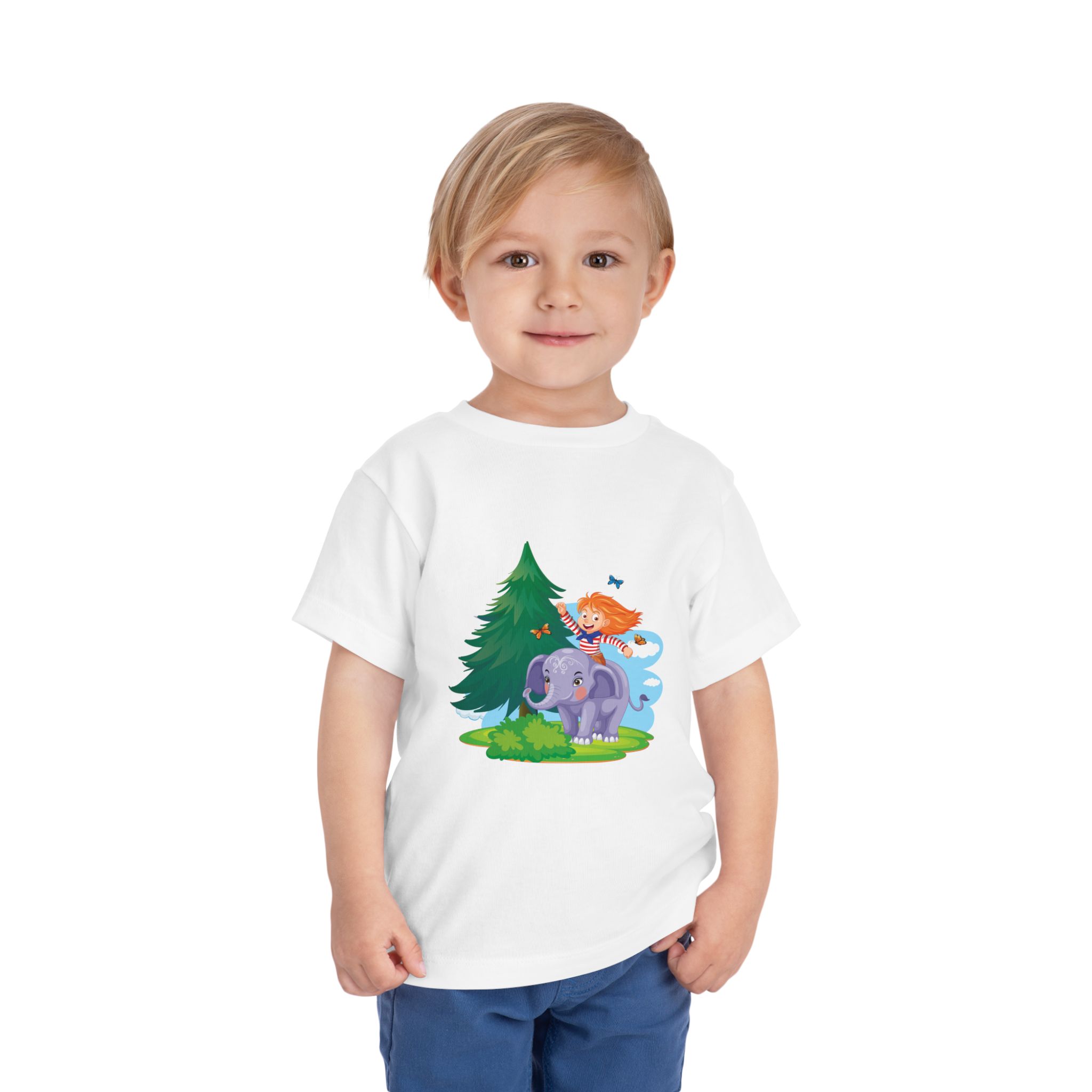 Playful Girl Riding Elephant Toddler T-Shirt – Cute Forest Adventure Graphic Tee for Kids & Toddlers. - Image 6