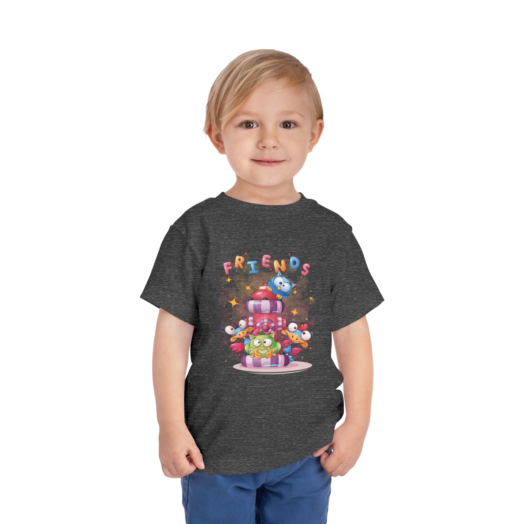 Friends Stack Cartoon Animals Toddler T-Shirt – Cute Colorful Animal Graphic Tee for Kids, Boys & Girls. - Image 2