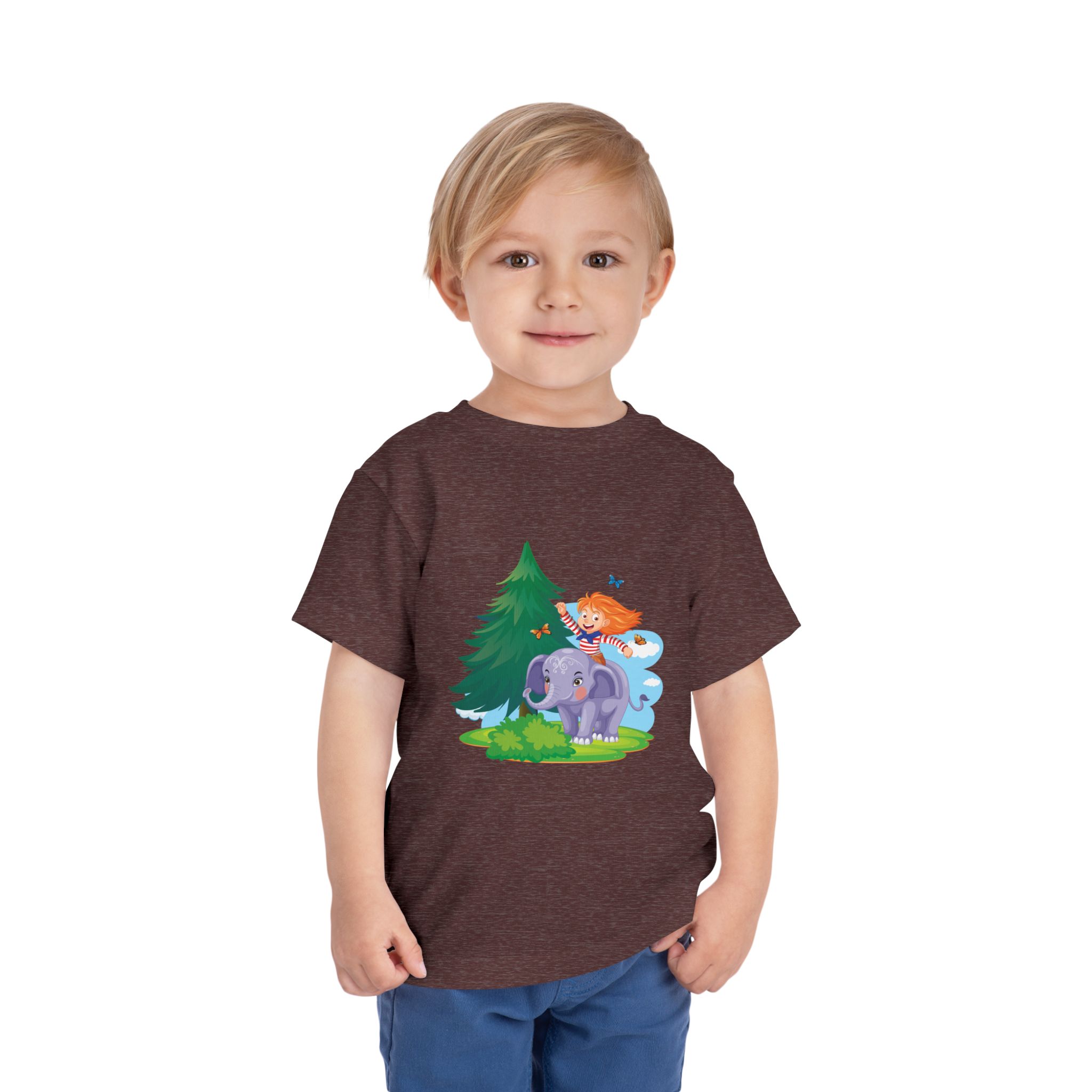 Playful Girl Riding Elephant Toddler T-Shirt – Cute Forest Adventure Graphic Tee for Kids & Toddlers. - Image 26