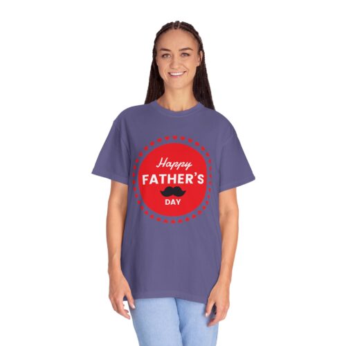 “Happy Father’s Day” Red Badge Mustache T-Shirt – Cute Love Graphic Tee for Dads, Perfect Gift Giving & Celebration Wear. - Image 43