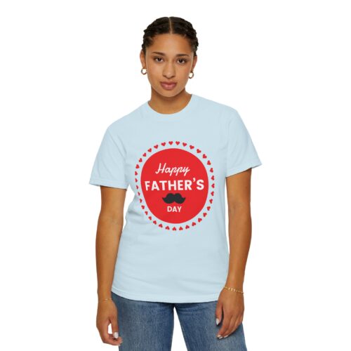 “Happy Father’s Day” Red Badge Mustache T-Shirt – Cute Love Graphic Tee for Dads, Perfect Gift Giving & Celebration Wear. - Image 4